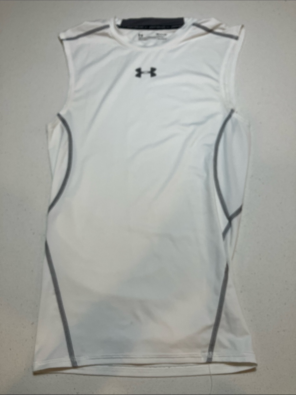 Under Armour White Sleeveless Performance Tank with Gray Accents